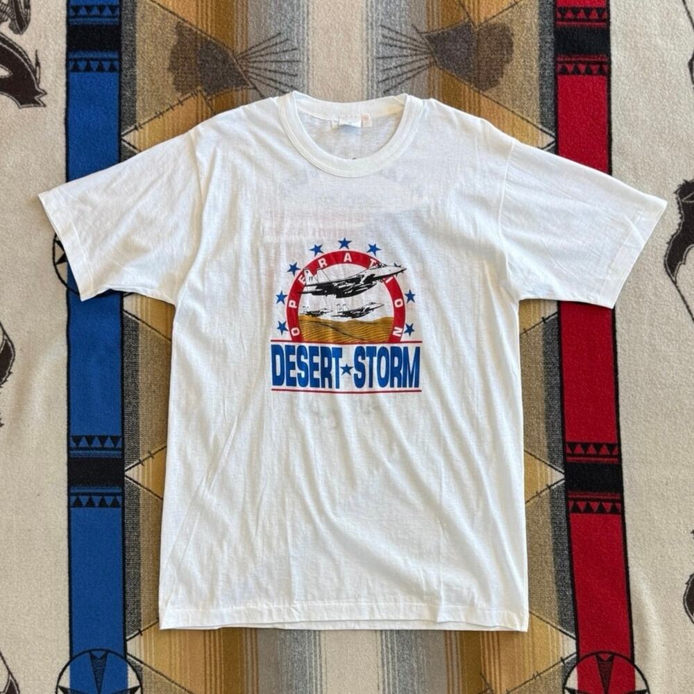 Vintage 90s Men’s Operation Desert Storm Military T-Shirt Size 44 Double Sided